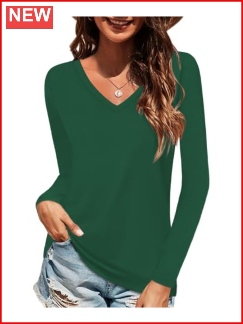 Women's Cotton V Neck Long Sleeve T Shirt Casual Basic Tee